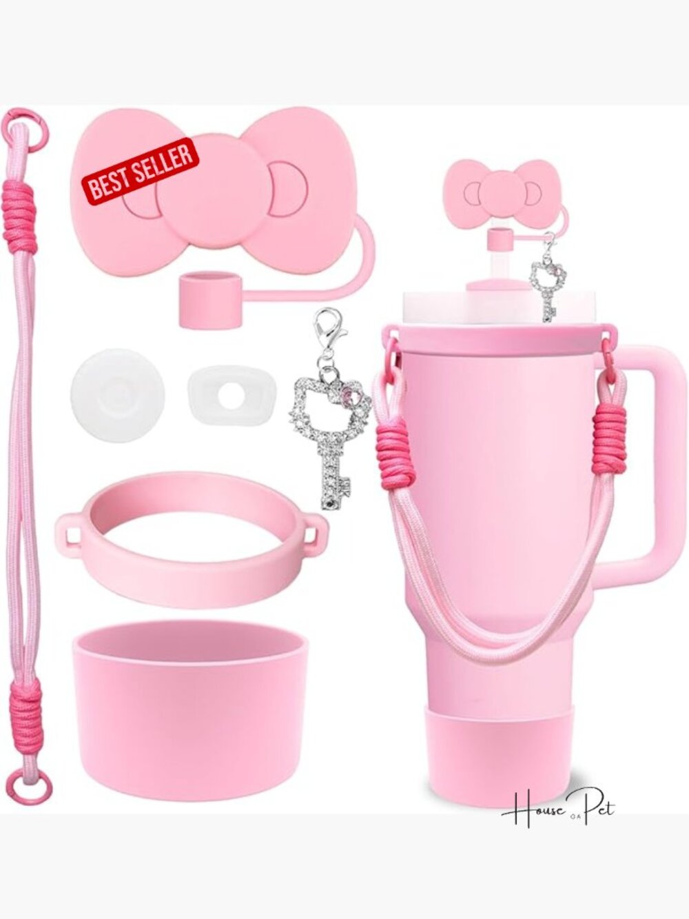 Stanley Cup Accessories Set: Handle Strap, Boot, Straw Cover, Charms